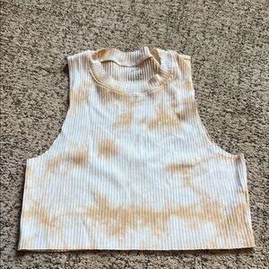 Aerie Cream and Tan Ribbed Crop Top